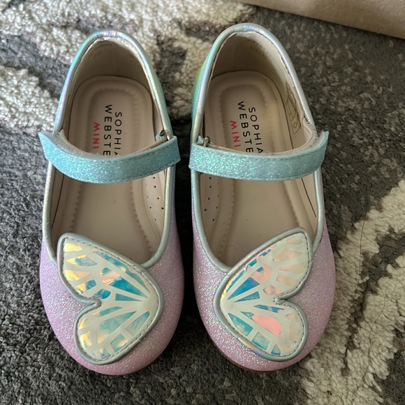 NIB Sophia Webster Mini Butterfly Flat Infant Iridescent Rainbow Glitter EU 22 - Picture 3 of 6